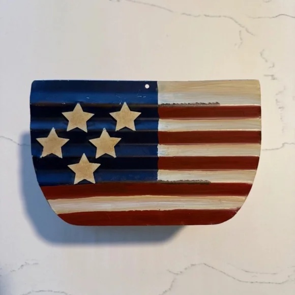 Russ Berrie | Vintage Handpainted USA America Patriotic Flag Metal Basket 🇺🇸 - Picture 6 of 9